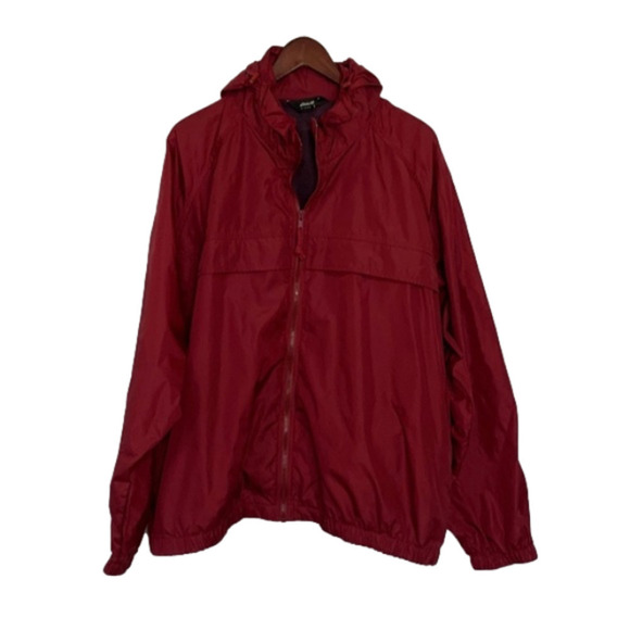 EDDIE Bauer Nylon Shell Windbreaker Packable Hidden Hood Colour Burgundy Large - Picture 1 of 13